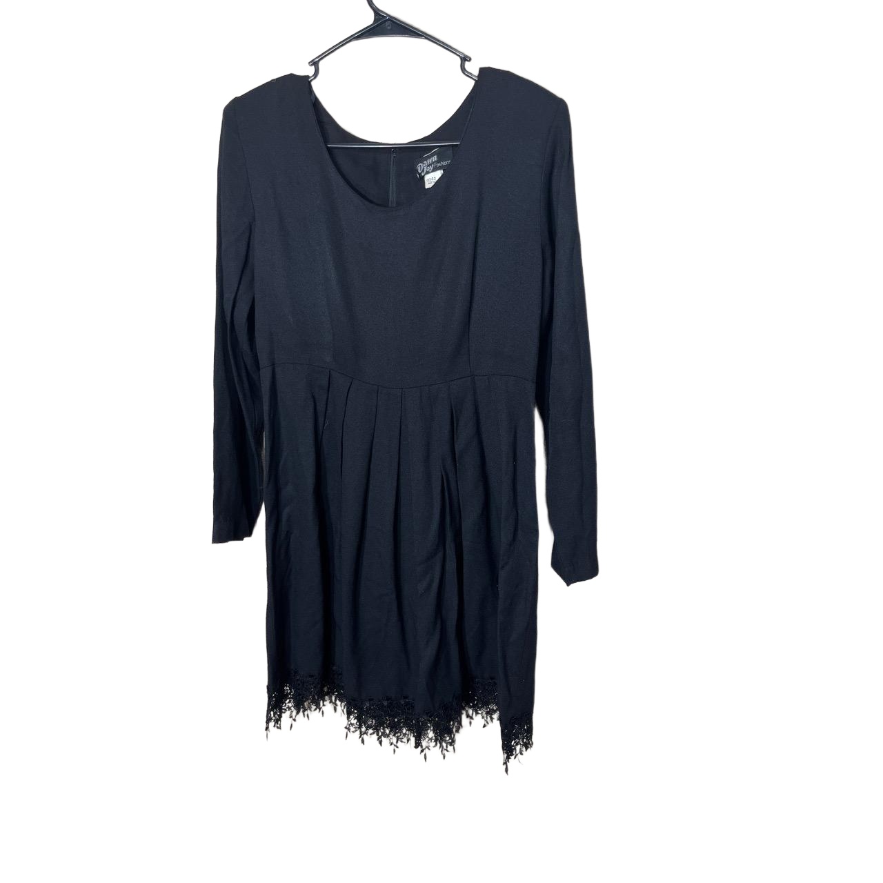 Vintage Dawn Joy Black Longsleeve Scoop Neck Lace Hem 90s Dress Size 11/12